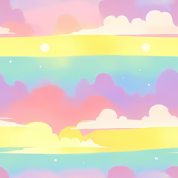 Foto kids seamless repeat pattern pastel arco iris niños diseños cielo nubes arco iris tela impresión superficie diseño embalaje linda naturaleza ia generativa