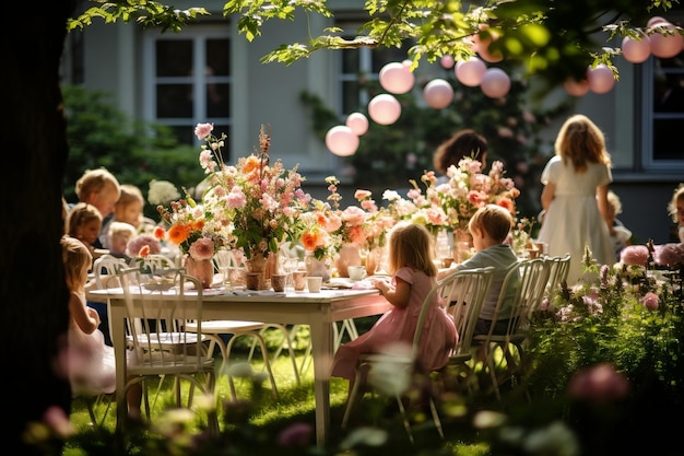 Kids39 Decoração de festa no jardim para a celebração AI