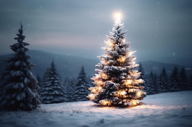 Foto kiefernbäume oder geschmückte weihnachtsbäume, die von schnee bedeckt sind, mit einem schönen winter-weihnachtsthema im freien