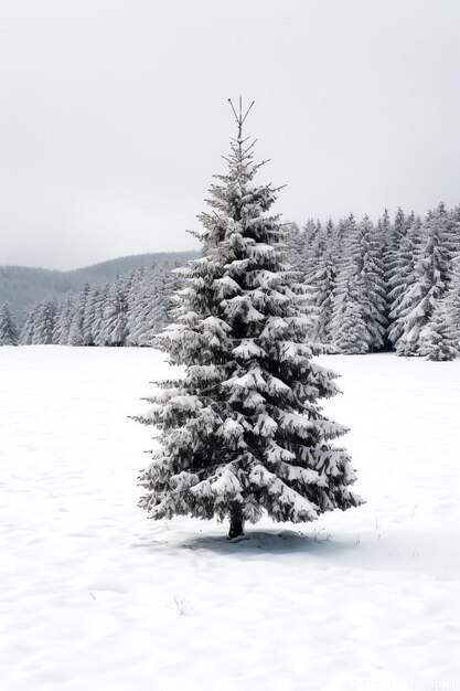 Kiefernbäume oder geschmückter Weihnachtsbaum, der im Winter mit einem schönen Weihnachtsthema im Freien von Schnee bedeckt ist