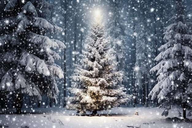 Kiefernbäume oder geschmückter Weihnachtsbaum, der im Winter mit einem schönen Weihnachtsthema im Freien von Schnee bedeckt ist