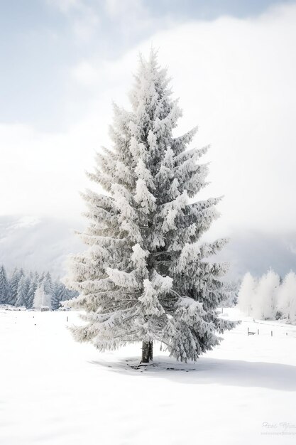 Foto kiefernbäume oder geschmückter weihnachtsbaum, der im winter mit einem schönen weihnachtsthema im freien von schnee bedeckt ist