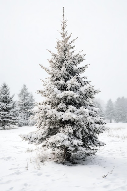 Kiefernbäume oder geschmückter Weihnachtsbaum, der im Winter mit einem schönen Weihnachtsthema im Freien von Schnee bedeckt ist