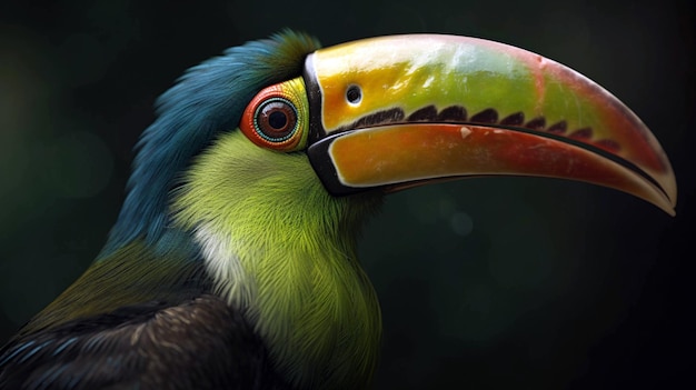 Kielschnabel-Tukan-Vogel mit großem Schnabel sitzt auf einem Ast im Wald AI Generative