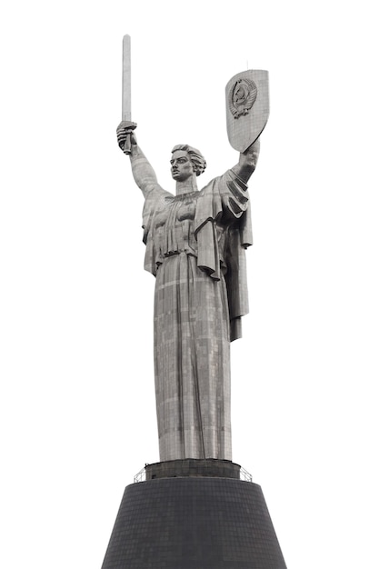 Kiev, Ucrania - marzo de 2019: el famoso monumento a la madre patria también conocido como Rodina Mat en un blanco