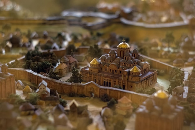 Kiew Ukraine 11. September 2022 Rekonstruktion der alten Kiewer Miniaturhäuser und Kirchen der Altstadt aus dem 11. Jahrhundert