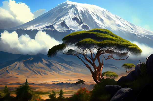 Kilimanjaro en sabana africana realista Generativo Ai