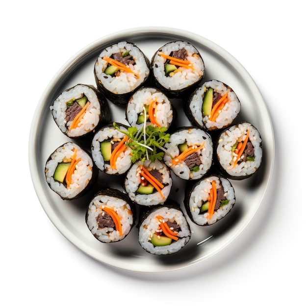 Kimbap auf einer Platte auf weißem Hintergrund