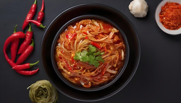 Foto kimchi con carne de cerdo en arroz cocido cocina tradicional coreana