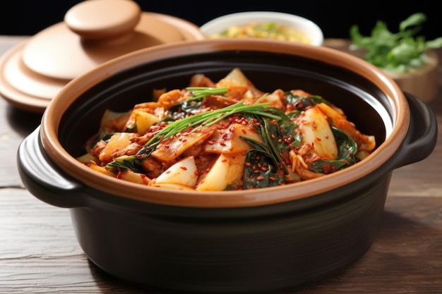 Kimchi coreano em uma panela grande de barro