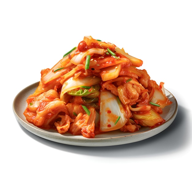 Kimchi coreano Kimchi de repolho tradicional coreano em um prato branco