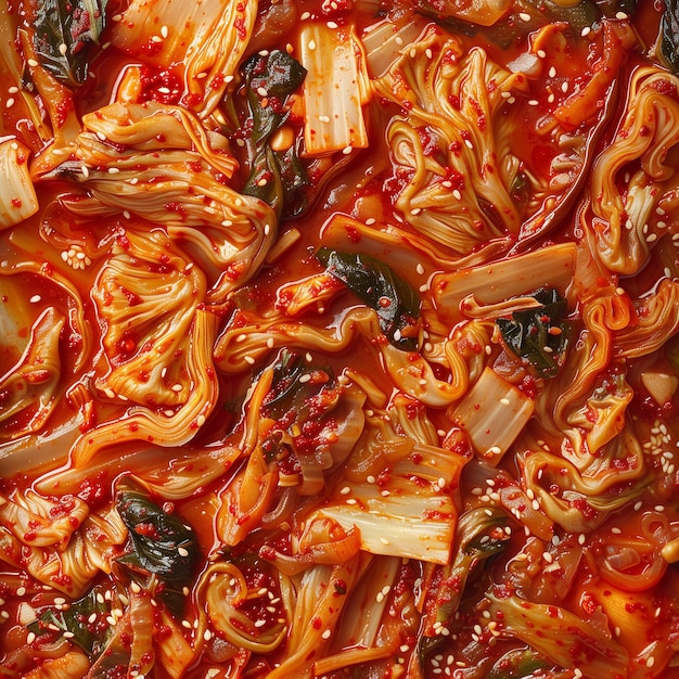 Foto kimchi ein koreanisches essen, das durch fermentation von chinesischem kohl oder rettich mit milchsäurebakterien hergestellt wird