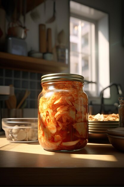 Foto kimchi em um frasco de vidro isolado kimchi picante quente fermentado repolho napa tradicional jimchi comida de inverno coreana kimchi