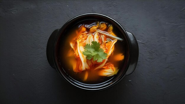 Kimchi jikae ou sopa de kimchi pronta para comer em uma tigela