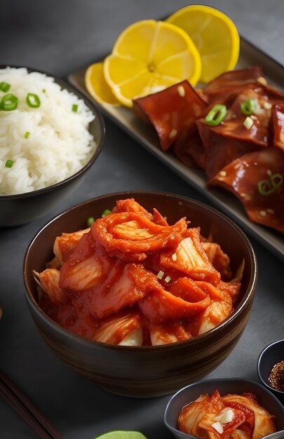 Foto kimchi listo para comer en el cuenco