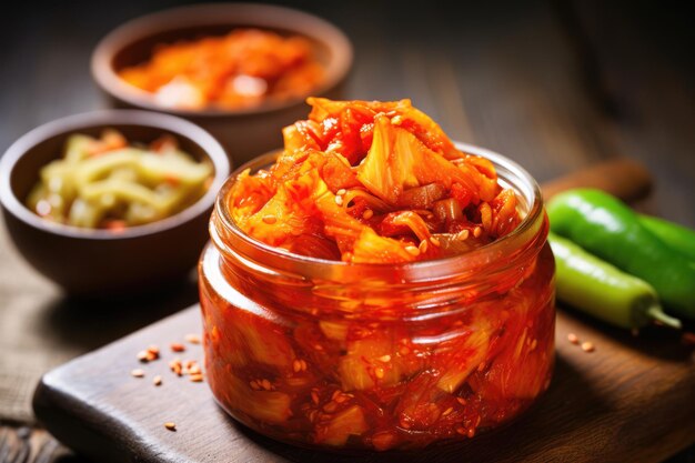 Foto kimchi saboroso e fermentado com sabor picante