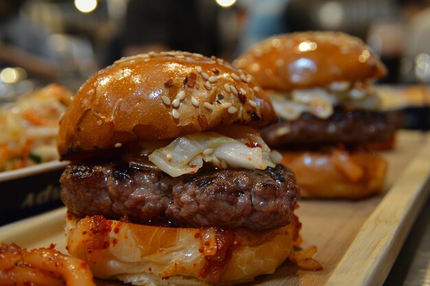 Kimchi Slaw BBQ Burger de carne de vaca hambúrguer de comida