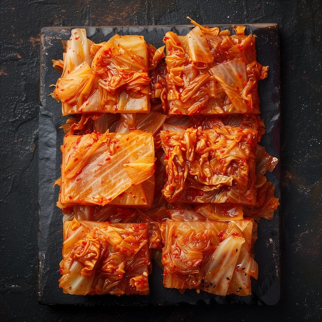 Foto kimchi um alimento coreano feito por fermentação de repolho chinês ou rabanete com bactérias do ácido láctico