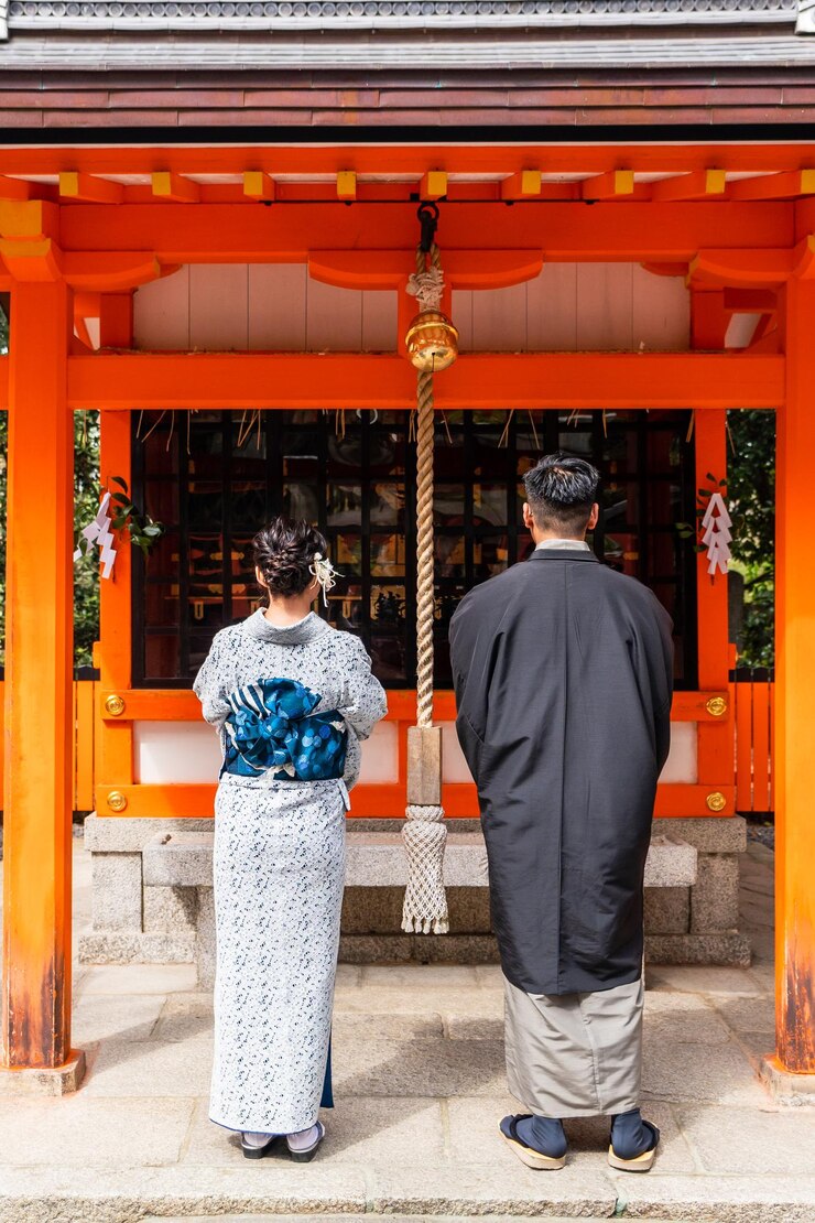Kimono japonés fotografía de vista trasera Kioto Japón Fondo tradicional japonés