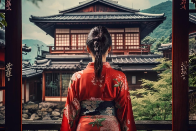 Foto kimono de mujer japonesa generar ai