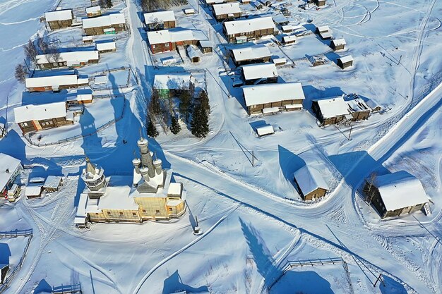 kimzha dorf draufsicht, winterlandschaft russisch nord archangelsk bezirk