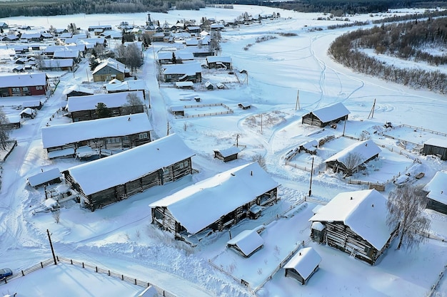 kimzha dorf draufsicht, winterlandschaft russisch nord archangelsk bezirk