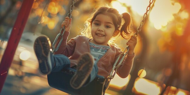 Kind auf einer Schaukel im Park schwingt Generative KI