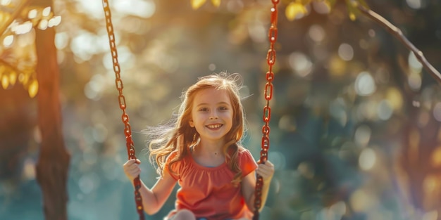 Kind auf einer Schaukel im Park schwingt Generative KI