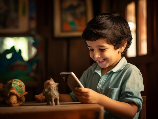 Kind aus Kolumbien nutzt Smartphone zum Spielen