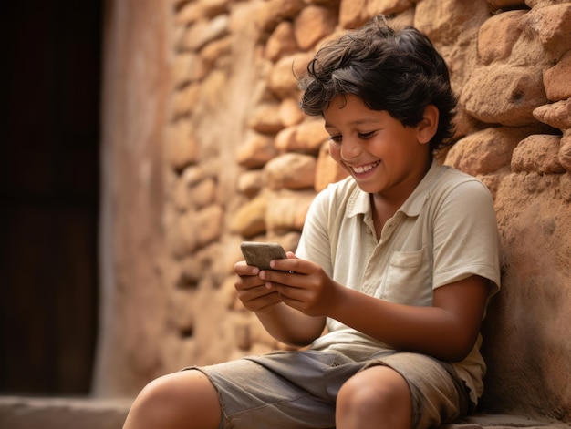 Kind aus Kolumbien nutzt Smartphone zum Spielen