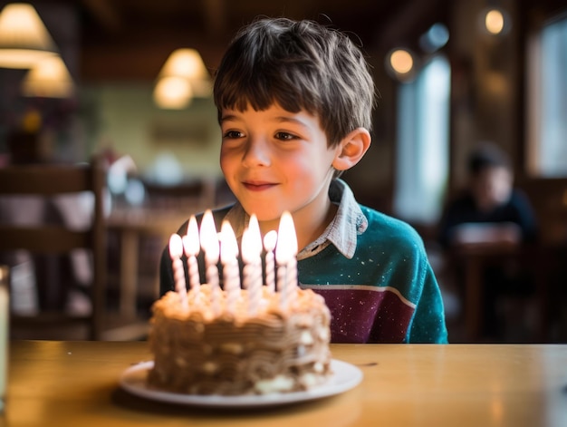 Kind bläst die Kerzen auf seiner Geburtstagstorte aus