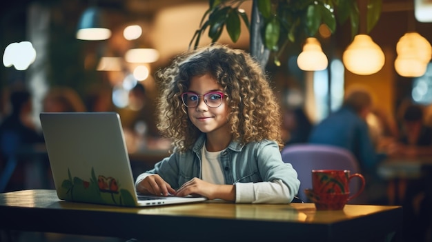 Kind, das an einem Laptop arbeitet, Freiberuflerin oder Studentin der generativen KI