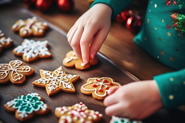 Kind dekoriert Weihnachtsplätzchen