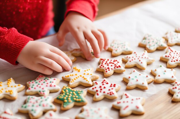 Kind dekoriert Weihnachtsplätzchen