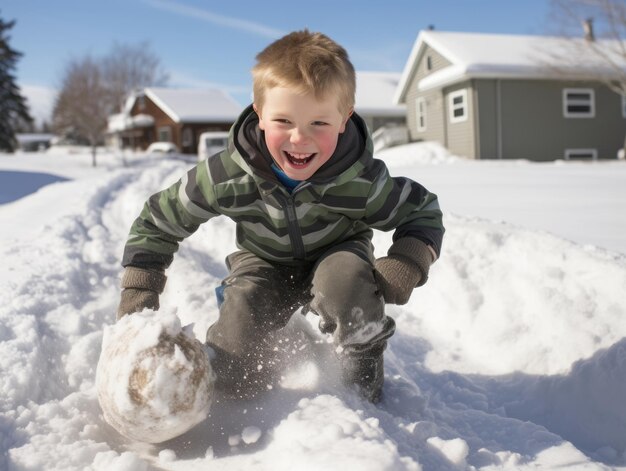 Kind genießt den verschneiten Wintertag in spielerischer Pose