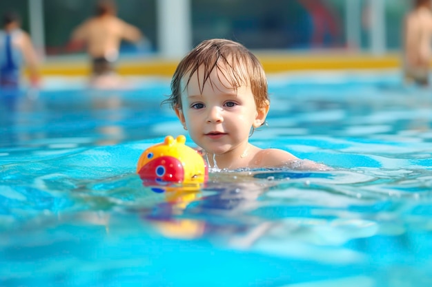 Kind in einem Schwimmbad spielt mit einem von Ai erzeugten Plastikball