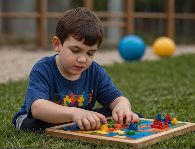 Kind mit Autismus spielt und lächelt