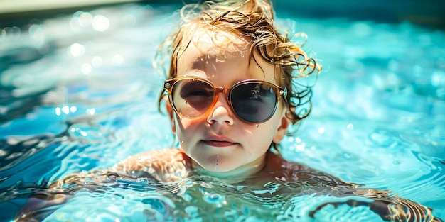 Kind schwimmt unter Wasser mit GogglesxA