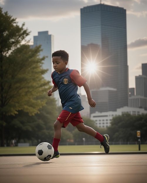 Kind spielt Fußball im Park