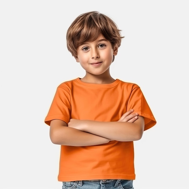 Kind-T-Shirt-Vorlage mit gelb-grün-rot-orange-grauem T-shirt-Design mit weißem Hintergrund