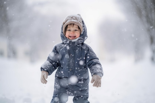 Kind Winter glücklich Spaß Familie Ai generieren