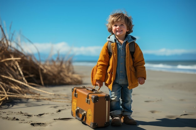 Kind zieht stolz seinen winzigen Koffer