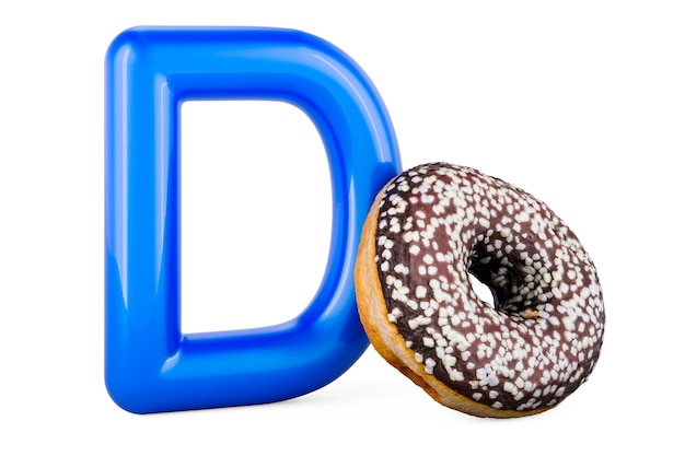 Kinder ABC Buchstabe D mit Donut 3D-Rendering