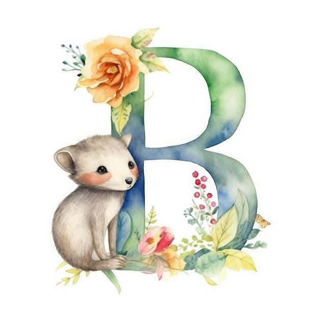 Kinder-Aquarell-Alphabet-Buchstabe B