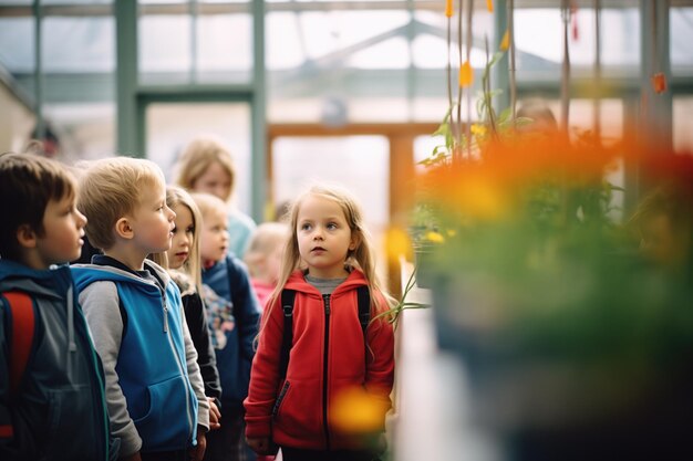 Kinder auf einer pädagogischen Tour durch ein Pflanzen Conservatory