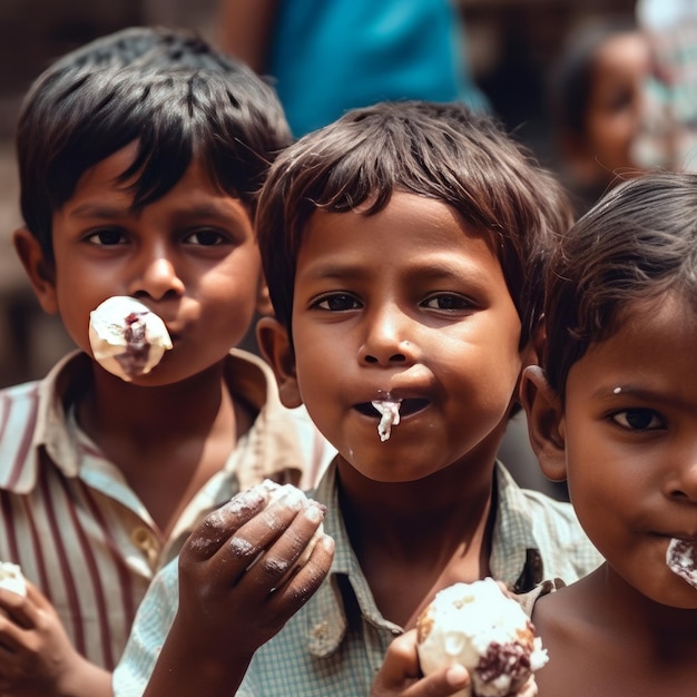 Foto kinder aus den slums essen eis