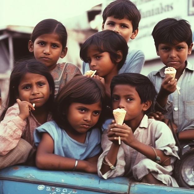 Foto kinder aus den slums essen eis