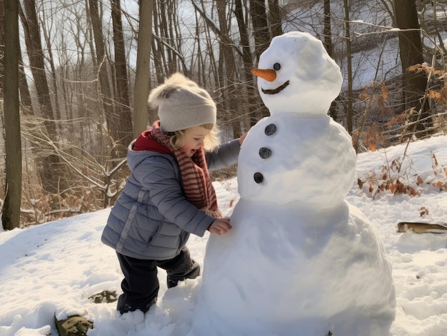 Kinder bauen an einem Wintertag einen Schneemann