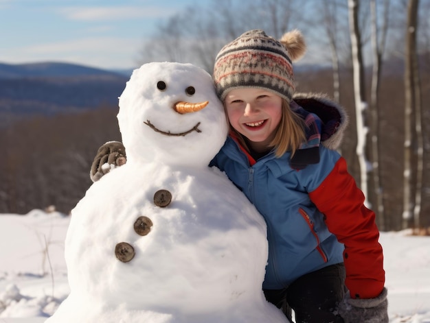 Kinder bauen an einem Wintertag einen Schneemann