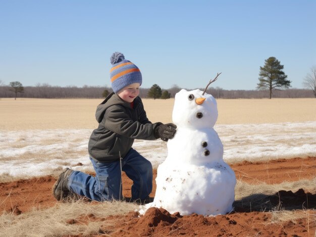 Kinder bauen an einem Wintertag einen Schneemann